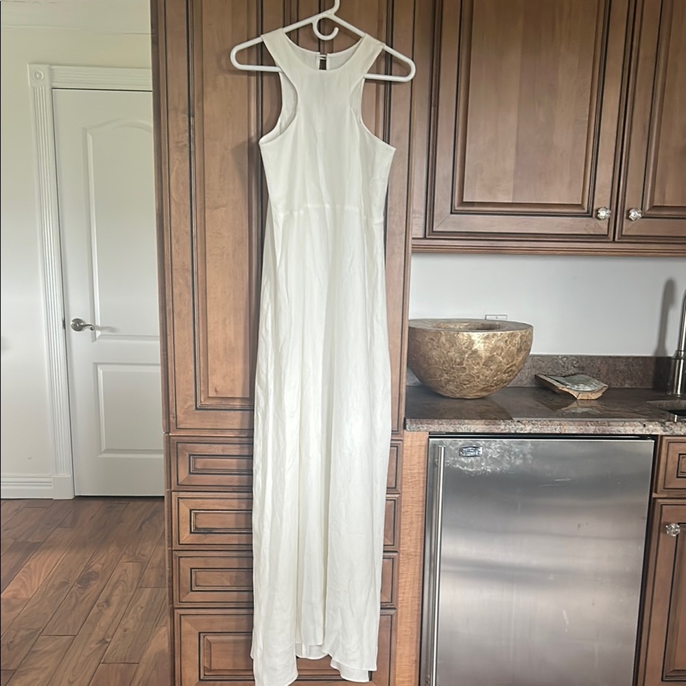 Elegant White linen  Maxi Dress size 4. Long ,  handmade. Never worn.